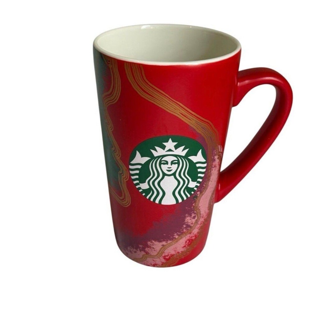 Starbucks 2021 Holiday Mug Red Green Gold Marbled Swirl Siren Logo 16oz
